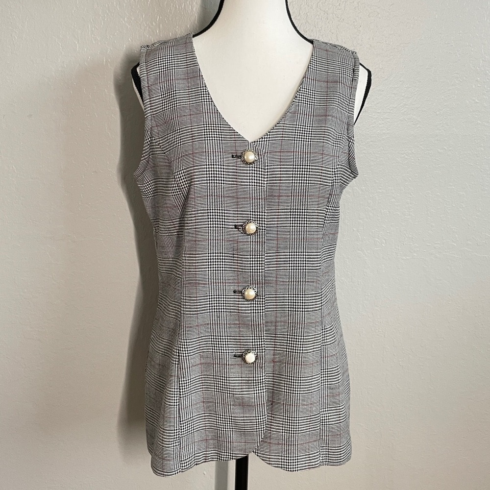Marnie West Vintage Plaid Vest Top Pearl Buttons Preppy Academia Sz:9/10